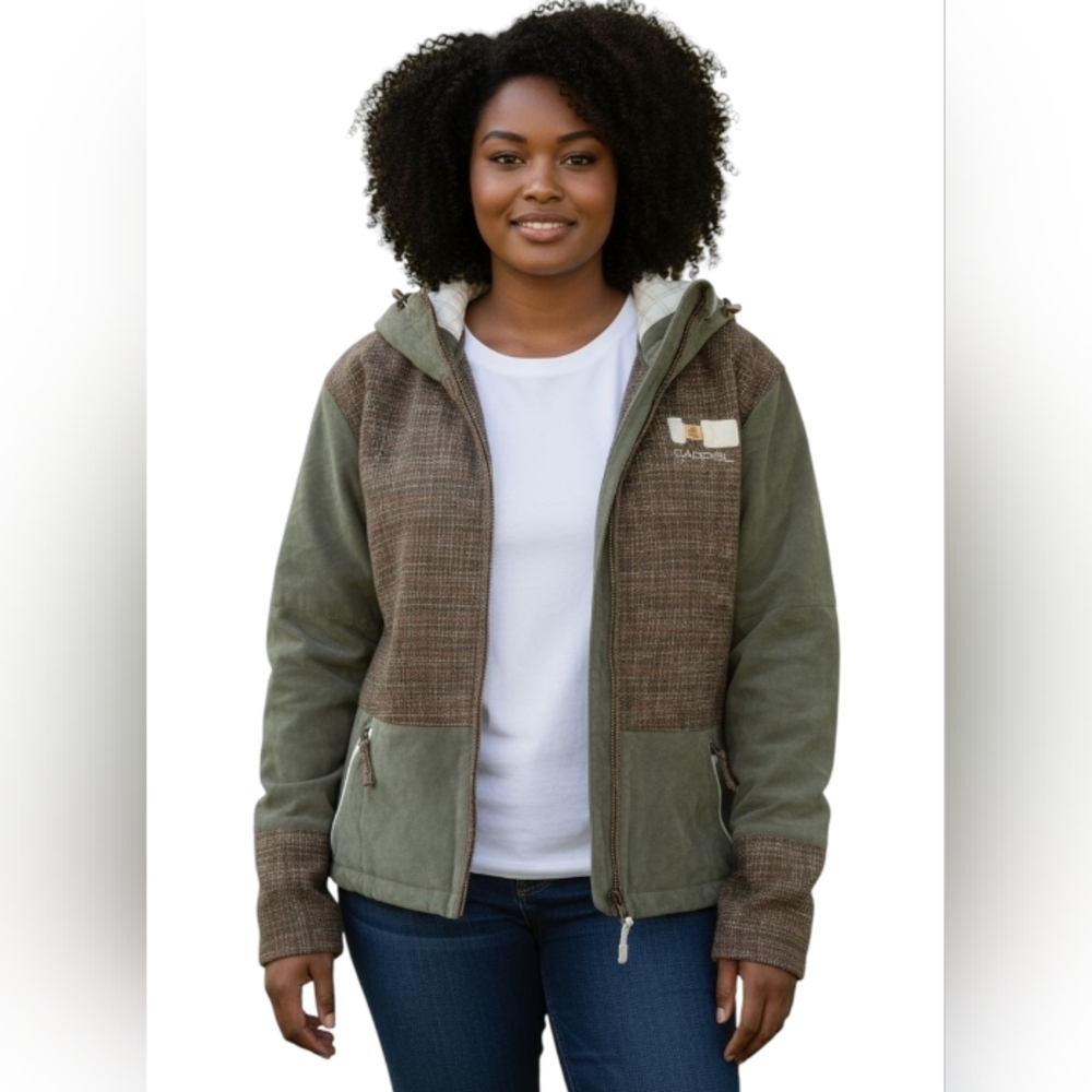 Capp3L Women's Wood-Grain Panel Hooded Jacket Snowboard Street Hybrid Outerwear